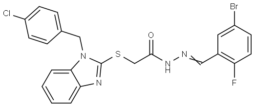 N'-[(E)-(5-BROMO-2-FLUOROPHENYL)METHYLIDENE]-2-{[1-(4-CHLOROBENZYL)-1H-BENZIMIDAZOL-2-YL]SULFANYL}ACETOHYDRAZIDE Struktur