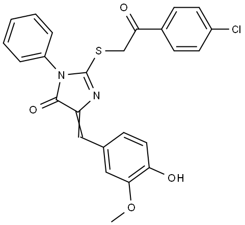 (5E)-2-{[2-(4-CHLOROPHENYL)-2-OXOETHYL]SULFANYL}-5-(4-HYDROXY-3-METHOXYBENZYLIDENE)-3-PHENYL-3,5-DIHYDRO-4H-IMIDAZOL-4-ONE Struktur