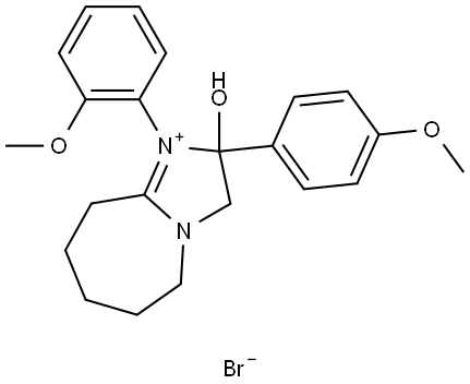 2-HYDROXY-1-(2-METHOXYPHENYL)-2-(4-METHOXYPHENYL)-2,5,6,7,8,9-HEXAHYDRO-3H-IMIDAZO[1,2-A]AZEPIN-1-IUM BROMIDE Struktur