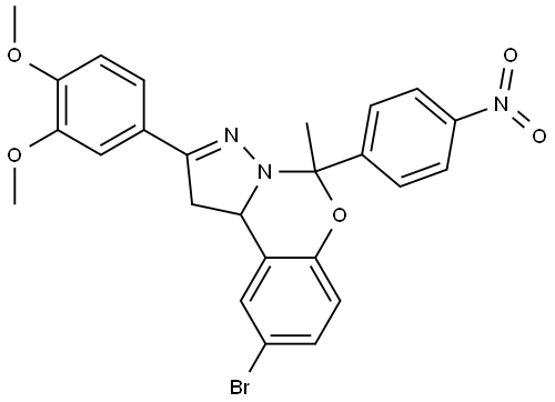 9-BROMO-2-(3,4-DIMETHOXYPHENYL)-5-METHYL-5-(4-NITROPHENYL)-1,10B-DIHYDROPYRAZOLO[1,5-C][1,3]BENZOXAZINE Struktur