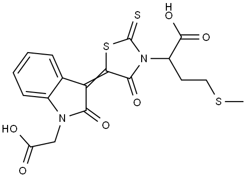 2-{(5Z)-5-[1-(CARBOXYMETHYL)-2-OXO-1,2-DIHYDRO-3H-INDOL-3-YLIDENE]-4-OXO-2-THIOXO-1,3-THIAZOLIDIN-3-YL}-4-(METHYLSULFANYL)BUTANOIC ACID Struktur