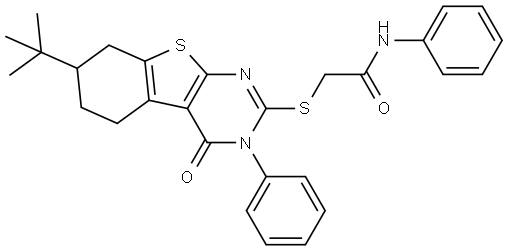 2-[(7-TERT-BUTYL-4-OXO-3-PHENYL-3,4,5,6,7,8-HEXAHYDRO[1]BENZOTHIENO[2,3-D]PYRIMIDIN-2-YL)SULFANYL]-N-PHENYLACETAMIDE Struktur