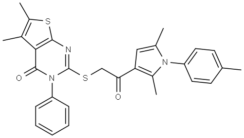 2-({2-[2,5-DIMETHYL-1-(4-METHYLPHENYL)-1H-PYRROL-3-YL]-2-OXOETHYL}SULFANYL)-5,6-DIMETHYL-3-PHENYLTHIENO[2,3-D]PYRIMIDIN-4(3H)-ONE Struktur