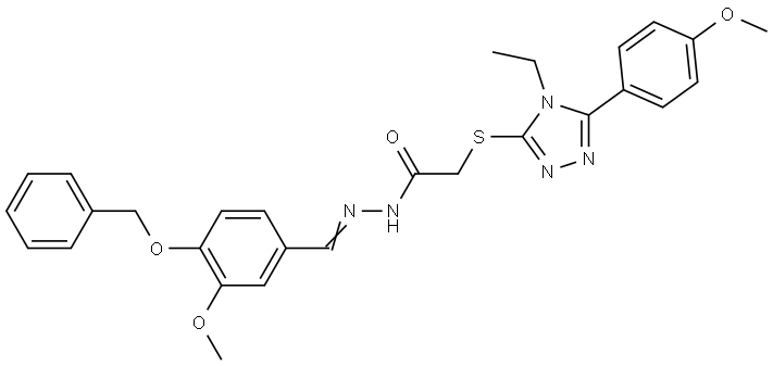 N'-{(E)-[4-(BENZYLOXY)-3-METHOXYPHENYL]METHYLIDENE}-2-{[4-ETHYL-5-(4-METHOXYPHENYL)-4H-1,2,4-TRIAZOL-3-YL]SULFANYL}ACETOHYDRAZIDE Struktur