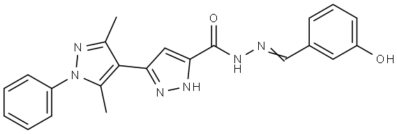 (E)-N'-(3-HYDROXYBENZYLIDENE)-3',5'-DIMETHYL-1'-PHENYL-1H,1'H-3,4'-BIPYRAZOLE-5-CARBOHYDRAZIDE Struktur