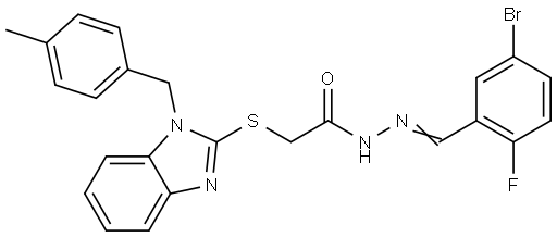 N'-[(E)-(5-BROMO-2-FLUOROPHENYL)METHYLIDENE]-2-{[1-(4-METHYLBENZYL)-1H-BENZIMIDAZOL-2-YL]SULFANYL}ACETOHYDRAZIDE Struktur
