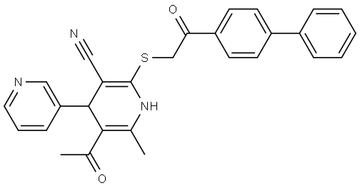 5'-ACETYL-2'-(2-BIPHENYL-4-YL-2-OXO-ETHYLSULFANYL)-6'-METHYL-1',4'-DIHYDRO-[3,4']BIPYRIDINYL-3'-CARBONITRILE Struktur