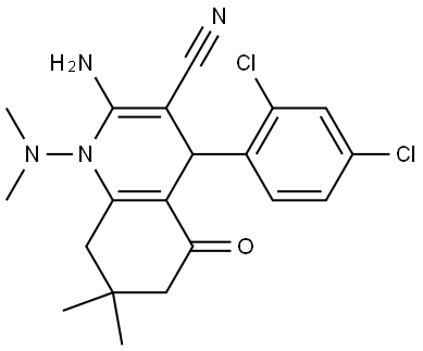 2-AMINO-4-(2,4-DICHLOROPHENYL)-1-(DIMETHYLAMINO)-7,7-DIMETHYL-5-OXO-1,4,5,6,7,8-HEXAHYDRO-3-QUINOLINECARBONITRILE Struktur