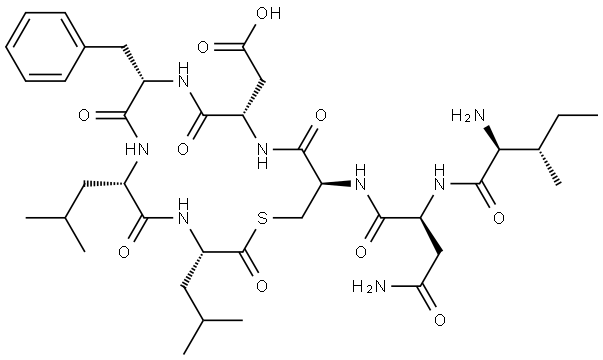 L-Leucine, L-isoleucyl-L-asparaginyl-L-cysteinyl-L-α-aspartyl-L-phenylalanyl-L-leucyl-, (7→3)-thiolactone Struktur