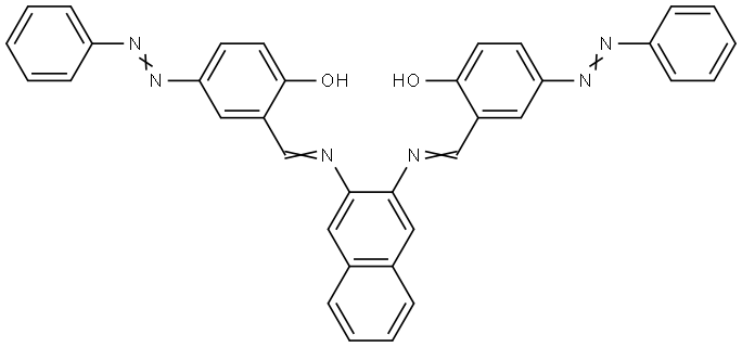 2,2'-((1E,1'E)-(naphthalene-2,3-diylbis(azaneylylidene))bis(methaneylylidene))bis(4-(phenyldiazenyl)phenol) Struktur