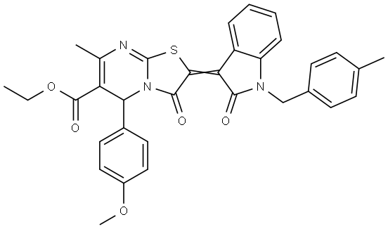 ETHYL (2Z)-5-(4-METHOXYPHENYL)-7-METHYL-2-[1-(4-METHYLBENZYL)-2-OXO-1,2-DIHYDRO-3H-INDOL-3-YLIDENE]-3-OXO-2,3-DIHYDRO-5H-[1,3]THIAZOLO[3,2-A]PYRIMIDINE-6-CARBOXYLATE Struktur