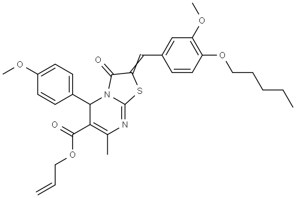 ALLYL (2E)-2-[3-METHOXY-4-(PENTYLOXY)BENZYLIDENE]-5-(4-METHOXYPHENYL)-7-METHYL-3-OXO-2,3-DIHYDRO-5H-[1,3]THIAZOLO[3,2-A]PYRIMIDINE-6-CARBOXYLATE Struktur
