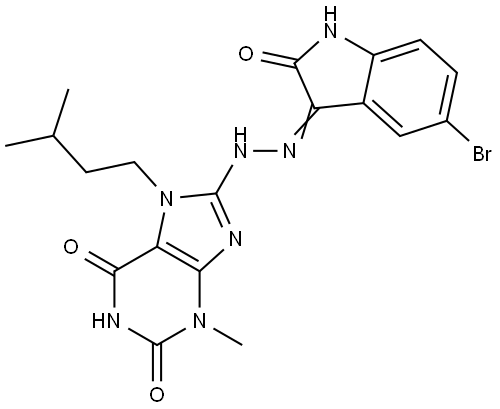 8-[(2Z)-2-(5-BROMO-2-OXO-1,2-DIHYDRO-3H-INDOL-3-YLIDENE)HYDRAZINO]-7-ISOPENTYL-3-METHYL-3,7-DIHYDRO-1H-PURINE-2,6-DIONE Struktur