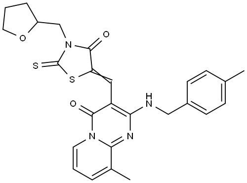 9-METHYL-2-[(4-METHYLBENZYL)AMINO]-3-{(Z)-[4-OXO-3-(TETRAHYDRO-2-FURANYLMETHYL)-2-THIOXO-1,3-THIAZOLIDIN-5-YLIDENE]METHYL}-4H-PYRIDO[1,2-A]PYRIMIDIN-4-ONE Struktur