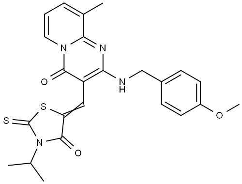 3-[(Z)-(3-ISOPROPYL-4-OXO-2-THIOXO-1,3-THIAZOLIDIN-5-YLIDENE)METHYL]-2-[(4-METHOXYBENZYL)AMINO]-9-METHYL-4H-PYRIDO[1,2-A]PYRIMIDIN-4-ONE Struktur