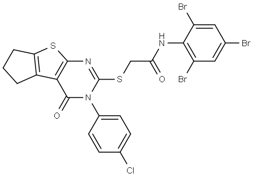 2-{[3-(4-CHLOROPHENYL)-4-OXO-3,5,6,7-TETRAHYDRO-4H-CYCLOPENTA[4,5]THIENO[2,3-D]PYRIMIDIN-2-YL]SULFANYL}-N-(2,4,6-TRIBROMOPHENYL)ACETAMIDE Struktur