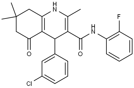 4-(3-CHLOROPHENYL)-N-(2-FLUOROPHENYL)-2,7,7-TRIMETHYL-5-OXO-1,4,5,6,7,8-HEXAHYDRO-3-QUINOLINECARBOXAMIDE Struktur