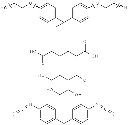 Hexanedioic acid, polymer with 1,4-butanediol, 1,2-ethanediol, 1,1'-methylenebis[4-isocyanatobenzene] and .alpha.,.alpha.'-[(1-methylethylidene)di-4,1-phenylene]bis[.omega.-hydroxypoly(oxy-1,2-ethanediyl)] Struktur