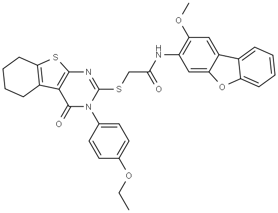 2-{[3-(4-ETHOXYPHENYL)-4-OXO-3,4,5,6,7,8-HEXAHYDRO[1]BENZOTHIENO[2,3-D]PYRIMIDIN-2-YL]SULFANYL}-N-(2-METHOXYDIBENZO[B,D]FURAN-3-YL)ACETAMIDE Struktur