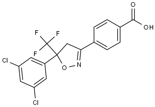 Benzoic acid, 4-[5-(3,5-dichlorophenyl)-4,5-dihydro-5-(trifluoromethyl)-3-isoxazolyl]- Struktur