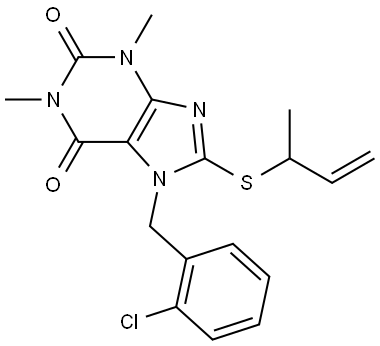 7-(2-CHLOROBENZYL)-1,3-DIMETHYL-8-[(1-METHYL-2-PROPENYL)SULFANYL]-3,7-DIHYDRO-1H-PURINE-2,6-DIONE Struktur