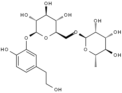 β-D-Glucopyranoside, 2-hydroxy-5-(2-hydroxyethyl)phenyl 6-O-(6-deoxy-α-L-mannopyranosyl)- Struktur