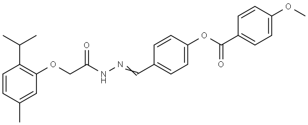 4-((2-(2-(2-ISOPROPYL-5-METHYLPHENOXY)AC)HYDRAZONO)ME)PH 4-METHOXYBENZOATE Struktur