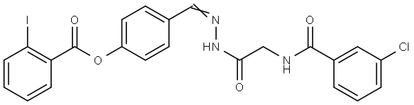 4-(2-(((3-CHLOROBENZOYL)AMINO)ACETYL)CARBOHYDRAZONOYL)PHENYL 2-IODOBENZOATE Struktur