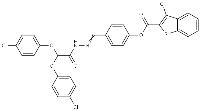 4(2-(BIS(4-CL-PHENOXY)AC)CARBOHYDRAZONOYL)PH 3-CL-1-BENZOTHIOPHENE-2-CARBOXYLATE Struktur