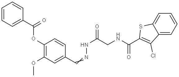 4-{(E)-[({[(3-CHLORO-1-BENZOTHIEN-2-YL)CARBONYL]AMINO}ACETYL)HYDRAZONO]METHYL}-2-METHOXYPHENYL BENZOATE Struktur