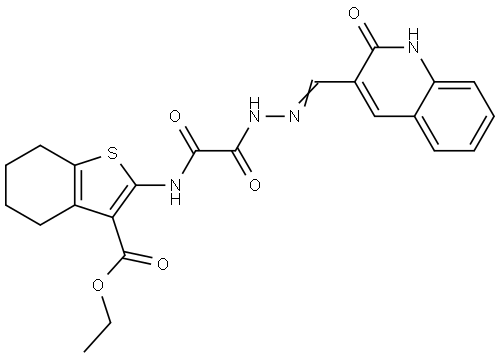 ETHYL 2-[(OXO{(2E)-2-[(2-OXO-1,2-DIHYDRO-3-QUINOLINYL)METHYLENE]HYDRAZINO}ACETYL)AMINO]-4,5,6,7-TETRAHYDRO-1-BENZOTHIOPHENE-3-CARBOXYLATE Struktur