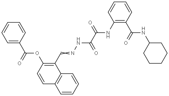 1-{(E)-[2-(2-{2-[(CYCLOHEXYLAMINO)CARBONYL]ANILINO}-2-OXOACETYL)HYDRAZONO]METHYL}-2-NAPHTHYL BENZOATE Struktur