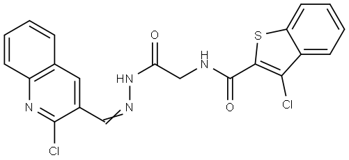 3-CHLORO-N-(2-{(2E)-2-[(2-CHLORO-3-QUINOLINYL)METHYLENE]HYDRAZINO}-2-OXOETHYL)-1-BENZOTHIOPHENE-2-CARBOXAMIDE Struktur