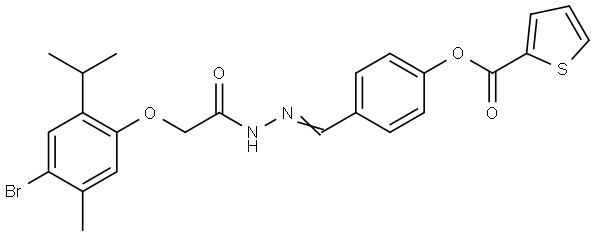 4(2((4-BR-2-ISOPROPYL-5-ME-PHENOXY)AC)CARBOHYDRAZONOYL)PH 2-THIOPHENECARBOXYLATE Struktur