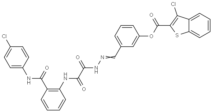3-{(E)-[2-(2-{2-[(4-CHLOROANILINO)CARBONYL]ANILINO}-2-OXOACETYL)HYDRAZONO]METHYL}PHENYL 3-CHLORO-1-BENZOTHIOPHENE-2-CARBOXYLATE Struktur