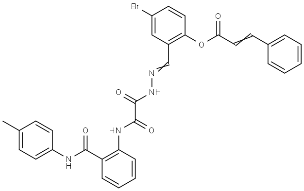 4-BROMO-2-[(E)-({OXO[2-(4-TOLUIDINOCARBONYL)ANILINO]ACETYL}HYDRAZONO)METHYL]PHENYL (2E)-3-PHENYL-2-PROPENOATE Struktur