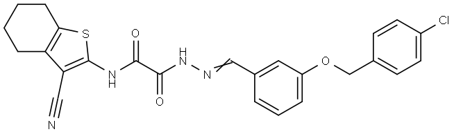 2-((2E)-2-{3-[(4-CHLOROBENZYL)OXY]BENZYLIDENE}HYDRAZINO)-N-(3-CYANO-4,5,6,7-TETRAHYDRO-1-BENZOTHIEN-2-YL)-2-OXOACETAMIDE Struktur