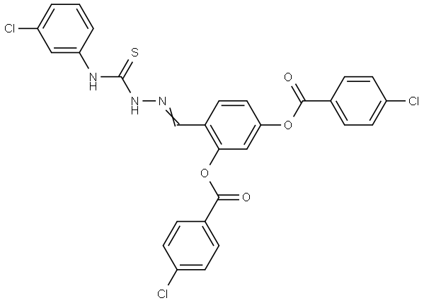 2-((E)-{[(3-CHLOROANILINO)CARBOTHIOYL]HYDRAZONO}METHYL)-5-[(4-CHLOROBENZOYL)OXY]PHENYL 4-CHLOROBENZOATE Struktur