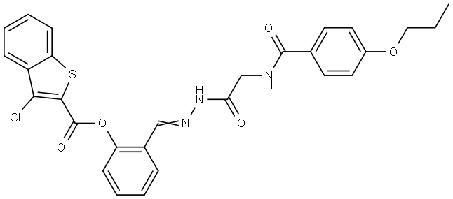2-[(E)-(2-{2-[(4-PROPOXYBENZOYL)AMINO]ACETYL}HYDRAZONO)METHYL]PHENYL 3-CHLORO-1-BENZOTHIOPHENE-2-CARBOXYLATE Struktur