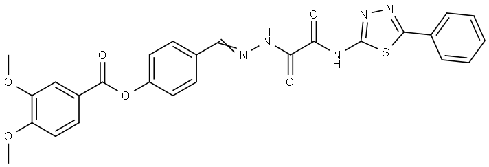 4-[(E)-(2-{2-OXO-2-[(5-PHENYL-1,3,4-THIADIAZOL-2-YL)AMINO]ACETYL}HYDRAZONO)METHYL]PHENYL 3,4-DIMETHOXYBENZOATE Struktur