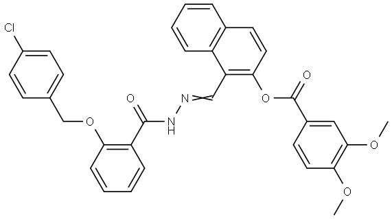 1-[(E)-(2-{2-[(4-CHLOROBENZYL)OXY]BENZOYL}HYDRAZONO)METHYL]-2-NAPHTHYL 3,4-DIMETHOXYBENZOATE Struktur