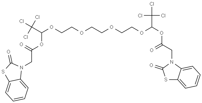 14-OXO-15-(2-OXO-1,3-BENZOTHIAZOL-3(2H)-YL)-1,12-BIS(TRICHLOROMETHYL)-2,5,8,11,13-PENTAOXAPENTADEC-1-YL (2-OXO-1,3-BENZOTHIAZOL-3(2H)-YL)ACETATE Struktur