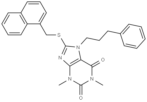 1,3-DI-ME-8-((1-NAPHTHYL-ME)THIO)-7-(3-PH-PROPYL)3,7-DIHYDRO-1H-PURINE-2,6-DIONE Struktur