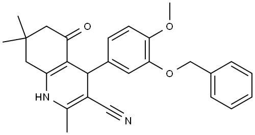 4-[3-(BENZYLOXY)-4-METHOXYPHENYL]-2,7,7-TRIMETHYL-5-OXO-1,4,5,6,7,8-HEXAHYDRO-3-QUINOLINECARBONITRILE Struktur