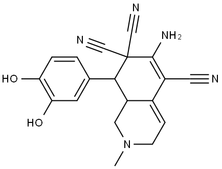 6-AMINO-8-(3,4-DIHYDROXYPHENYL)-2-METHYL-2,3,8,8A-TETRAHYDRO-5,7,7(1H)-ISOQUINOLINETRICARBONITRILE Struktur
