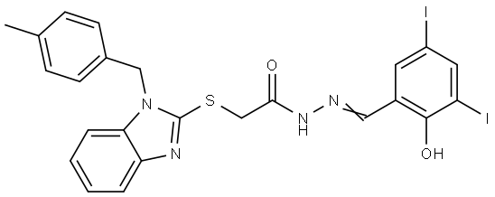 N'-[(E)-(2-HYDROXY-3,5-DIIODOPHENYL)METHYLIDENE]-2-{[1-(4-METHYLBENZYL)-1H-BENZIMIDAZOL-2-YL]SULFANYL}ACETOHYDRAZIDE 結(jié)構(gòu)式