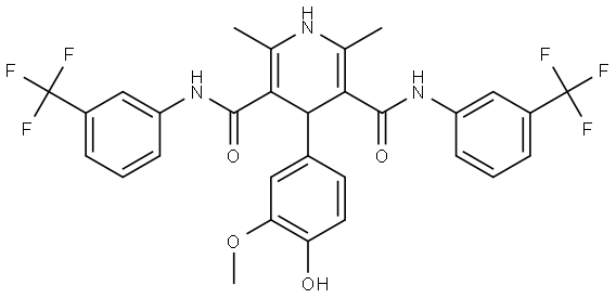 4-(4-HYDROXY-3-METHOXYPHENYL)-2,6-DIMETHYL-N(3),N(5)-BIS[3-(TRIFLUOROMETHYL)PHENYL]-1,4-DIHYDRO-3,5-PYRIDINEDICARBOXAMIDE Struktur
