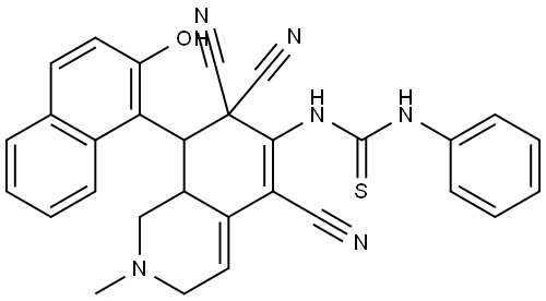 N-PHENYL-N'-[5,7,7-TRICYANO-8-(2-HYDROXY-1-NAPHTHYL)-2-METHYL-1,2,3,7,8,8A-HEXAHYDRO-6-ISOQUINOLINYL]THIOUREA Struktur