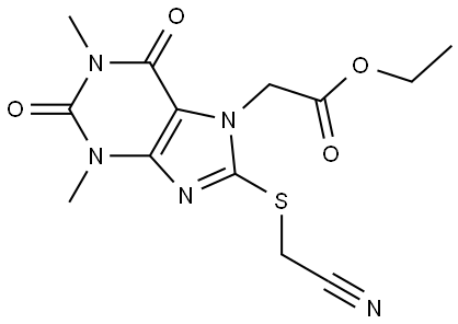 ETHYL {8-[(CYANOMETHYL)SULFANYL]-1,3-DIMETHYL-2,6-DIOXO-1,2,3,6-TETRAHYDRO-7H-PURIN-7-YL}ACETATE Struktur