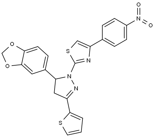 Thiazole, 2-[5-(1,3-benzodioxol-5-yl)-4,5-dihydro-3-(2-thienyl)-1H-pyrazol-1-yl]-4-(4-nitrophenyl)- Struktur